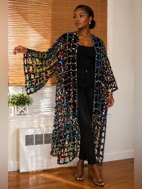 Luxury Handmade Ankara Wax Openwork Duster Dress Jacket One Size Fits All
